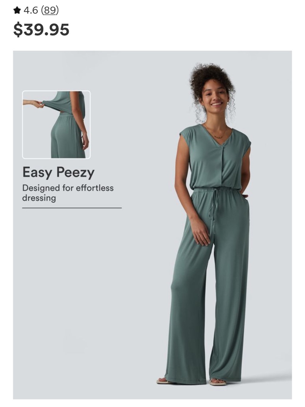 HALARA Sage Green V-Neck Wide-Leg Jumpsuit